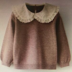 Women's Brown Sweater with Cream Collar
